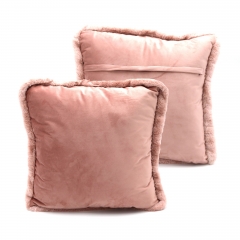 Soild velvet with fur piping cushion