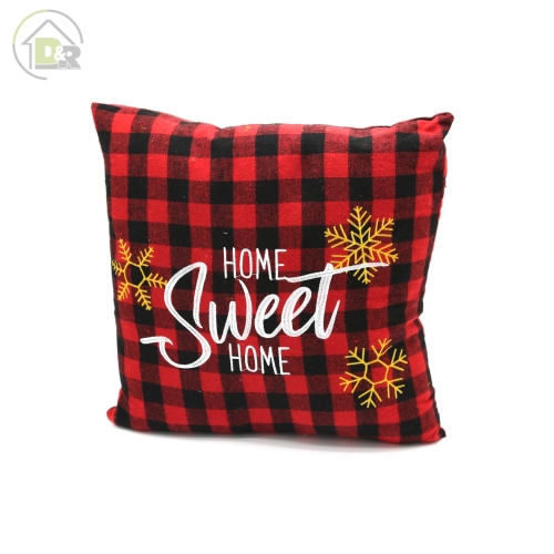 Red Grid Letter Embroidery Cushion