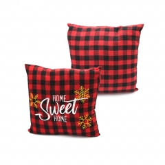 Red Grid Letter Embroidery Cushion