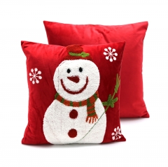 Velvet Embroidered Snowman Cushion