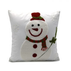 Velvet Embroidered Snowman Cushion