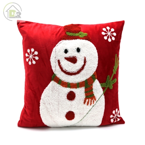 Velvet Embroidered Snowman Cushion