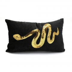 Velvet Embroidered Snake Sequin Cushion