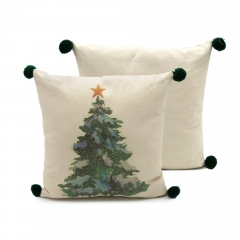 Poly-cotton Digital Print Christmas Tree+gold Print Cushion