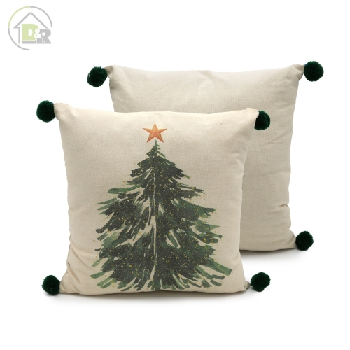 Poly-cotton Digital Print Christmas Tree+gold Print Cushion