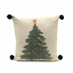 Poly-cotton Digital Print Christmas Tree+gold Print Cushion