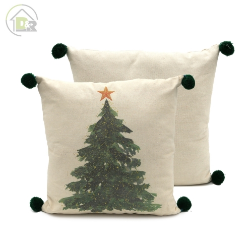 Poly-cotton Digital Print Christmas Tree+gold Print Cushion