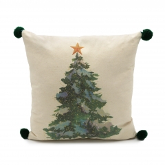 Poly-cotton Digital Print Christmas Tree+gold Print Cushion