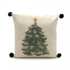 Poly-cotton Digital Print Christmas Tree+gold Print Cushion