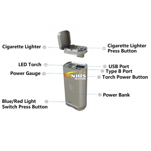 cigarette lighter power bank Multi-Function Pocket Power Bank LED Light Cigarette Lighter 6800mAH  Panasonic Lithium Battery Cell