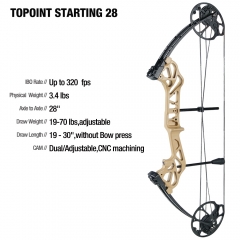 TOPOINT ARCHERY Starting 28 Hunting Compound Bow Package for Beginner & Intermediate Archers Archery Equipment with All Accessories Kit DW:19-70LB, DL:19-30", IBO:320fps