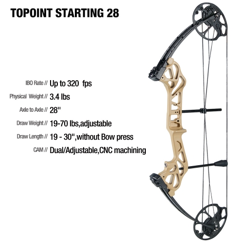 TOPOINT ARCHERY Starting 28 Hunting Compound Bow Package for Beginner & Intermediate Archers Archery Equipment with All Accessories Kit DW:19-70LB, DL:19-30