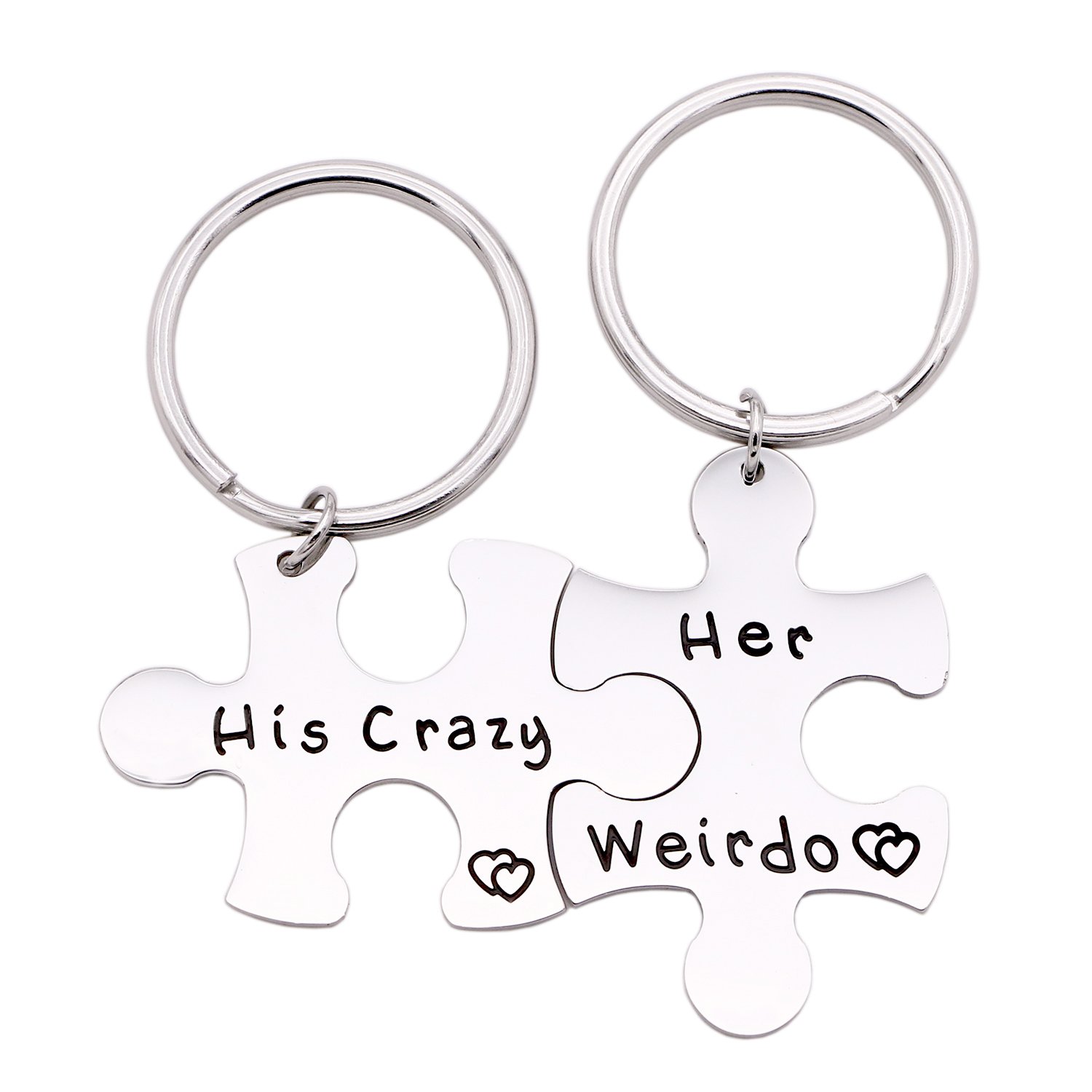 Set Portachiavi Coppia 'His Crazy Her Weirdo' - Gioielli Matching In Acciaio Inossidabile - 4