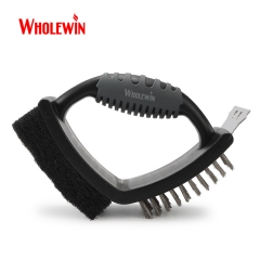 BBQ Brush Stainless Steel 3-In-1 Grill Cleaning Brush Dual BBQ Brush with Scraper for BBQ