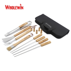 Hot Sell Portable Multi Function Outdoor Camping 12 Pieces BBQ Barbecue Tools Set With Carry Bag