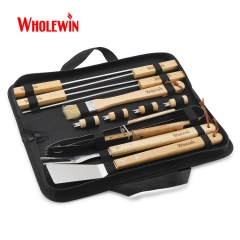 Hot Sell Portable Multi Function Outdoor Camping 12 Pieces BBQ Barbecue Tools Set With Carry Bag