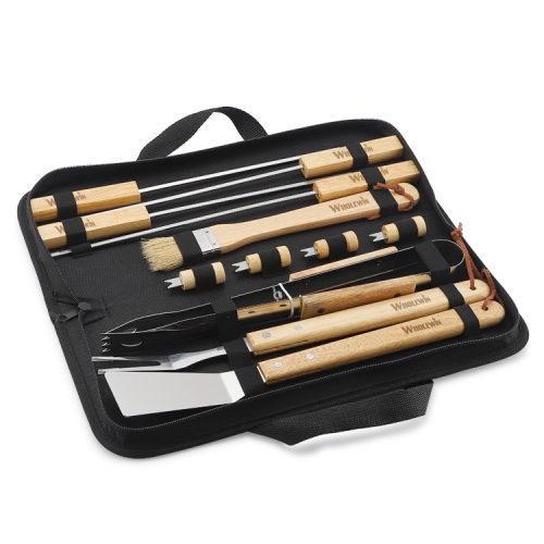 Hot Sell Portable Multi Function Outdoor Camping 12 Pieces BBQ Barbecue Tools Set With Carry Bag