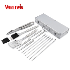 High quality aluminum case 14pcs stainless steel bbq tools set