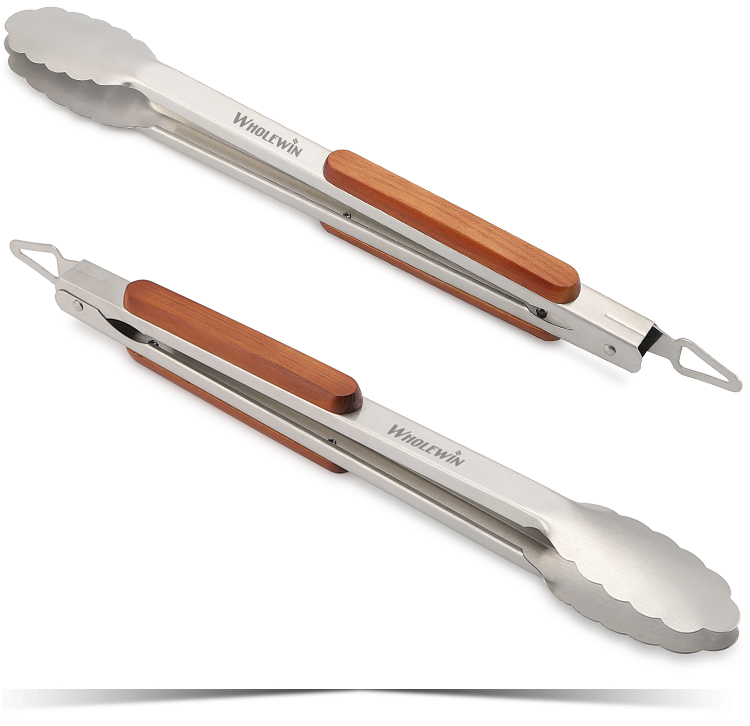 Grilling Tools BBQ Tongs, Heavy Duty BBQ Tongs, Stainless Steel Wood