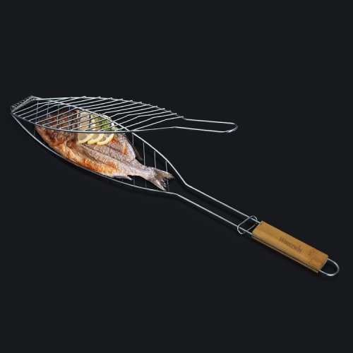 BBQ Bamboo Handle Fish Holder