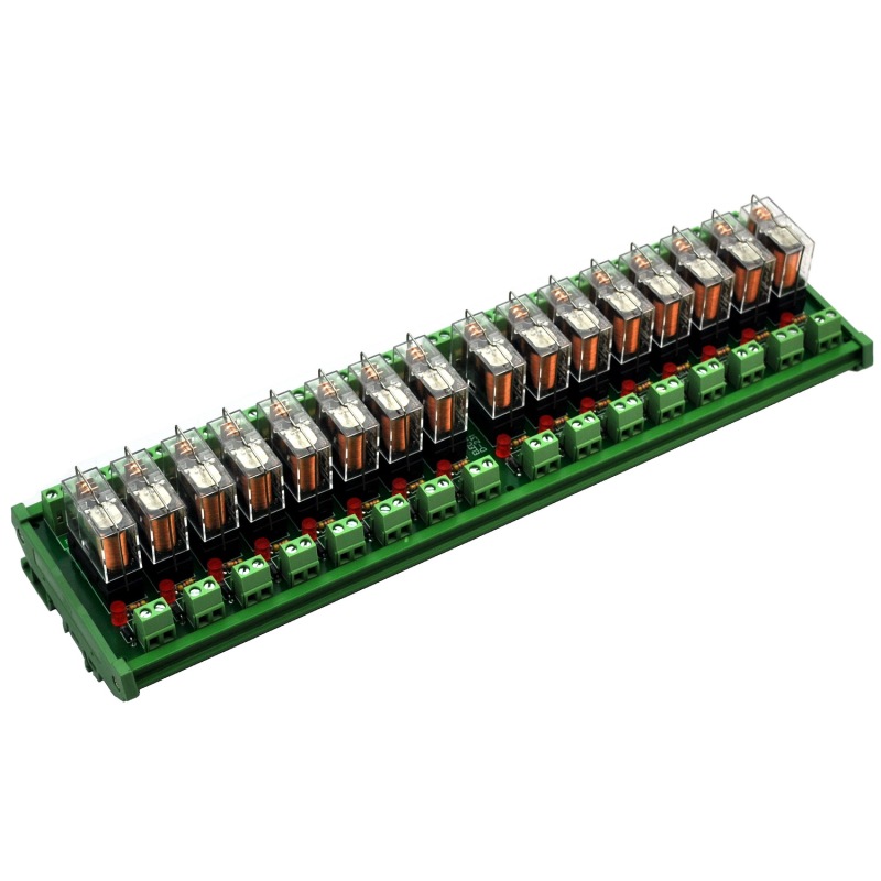 ELECTRONICS-SALON DIN Rail Mount AC/DC 12V control 16 SPDT 16Amp Pluggable Power Relay Module.