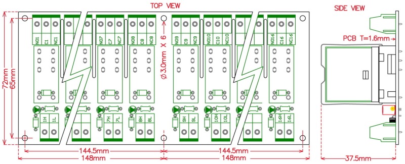 ELECTRONICS-SALON DIN Rail Mount AC/DC 12V control 16 SPDT 16Amp Pluggable Power Relay Module.