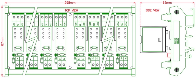 ELECTRONICS-SALON DIN Rail Mount AC/DC 12V control 16 SPDT 16Amp Pluggable Power Relay Module.