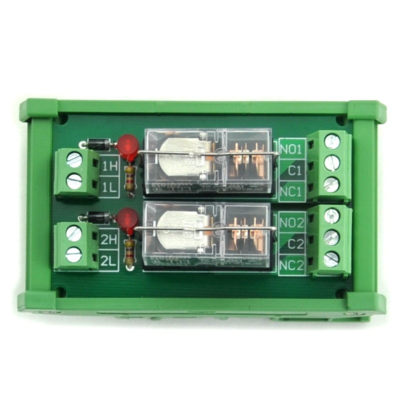 ELECTRONICS-SALON DIN Rail Mount AC/DC 24V Control 2 SPDT 16Amp Pluggable Power Relay Module.