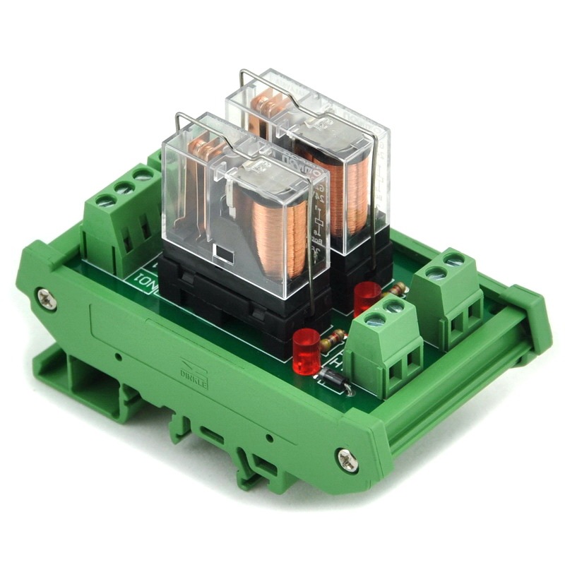 ELECTRONICS-SALON DIN Rail Mount AC/DC 12V control 2 SPDT 16Amp Pluggable Power Relay Module.