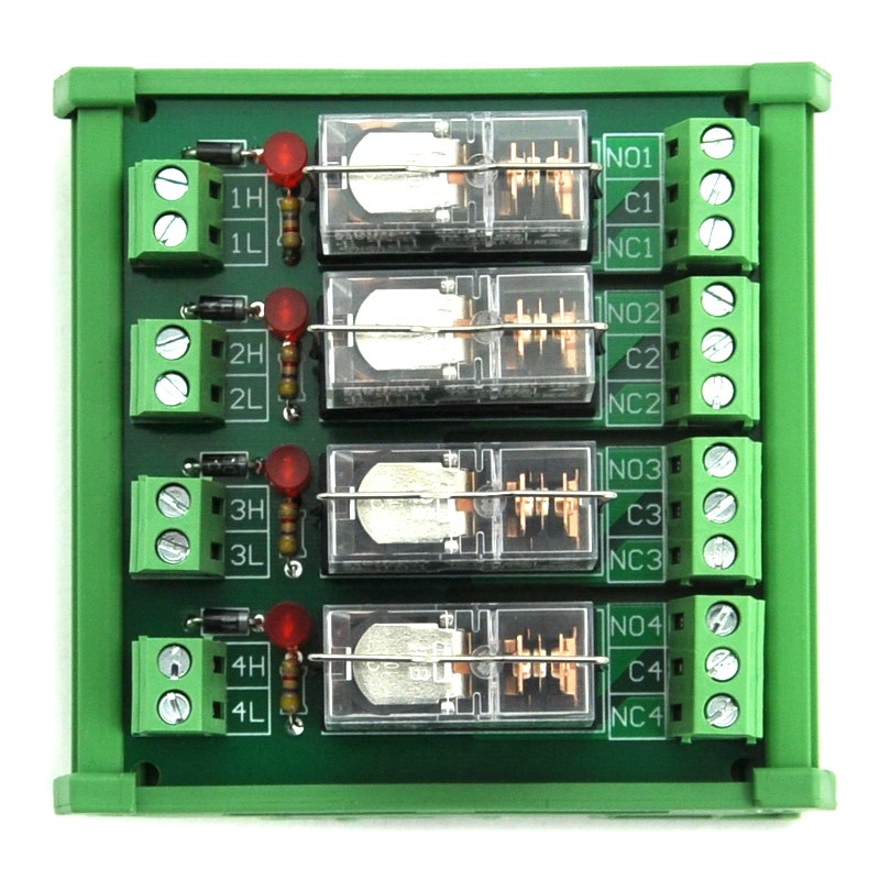 ELECTRONICS-SALON DIN Rail Mount AC/DC 12V Control 4 SPDT 16Amp Pluggable Power Relay Module.