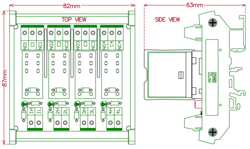 ELECTRONICS-SALON DIN Rail Mount AC/DC 24V Control 4 SPDT 16Amp Pluggable Power Relay Module.