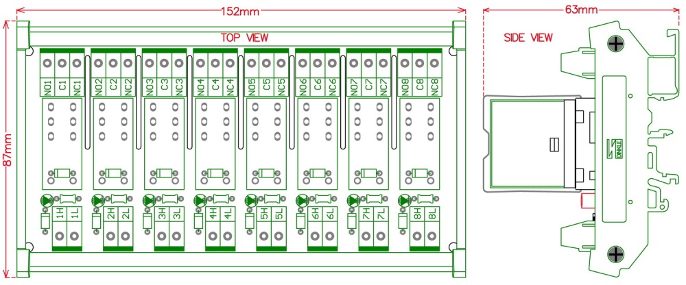 ELECTRONICS-SALON DIN Rail Mount AC/DC 24V Control 8 SPDT 16Amp Pluggable Power Relay Module.
