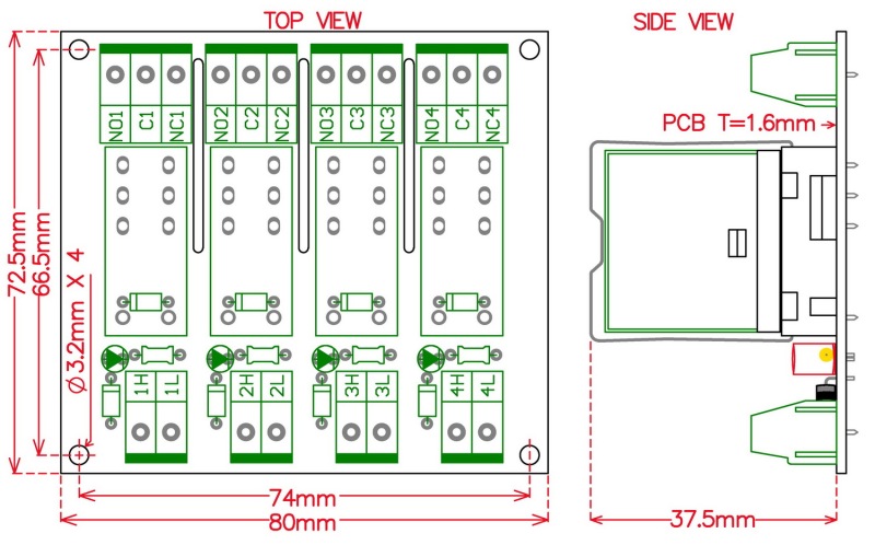 ELECTRONICS-SALON DIN Rail Mount AC/DC 12V Control 4 SPDT 16Amp Pluggable Power Relay Module.