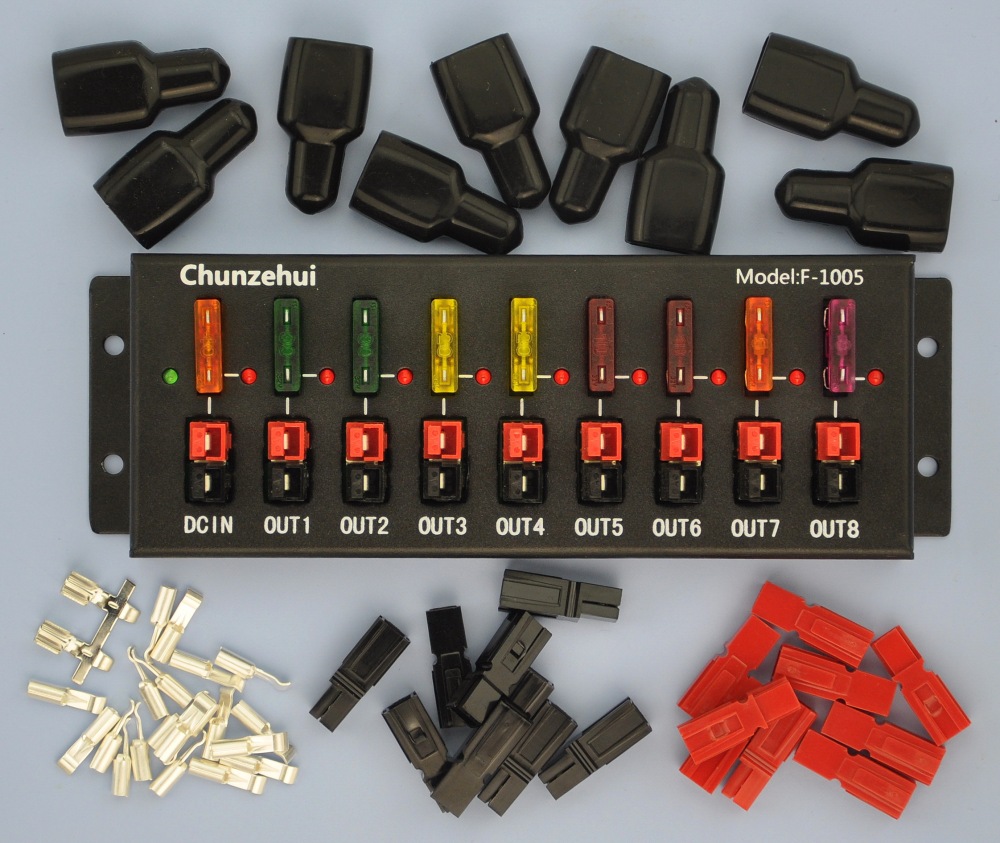 Chunzehui F-1005 9 Port 40A Anderson Powerpole Connector Power Splitter Distributor Source Strip, 1 Input and 8 Output.