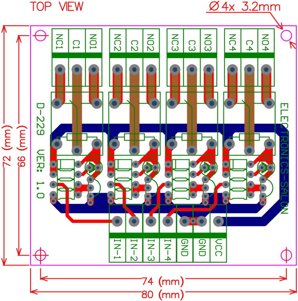 ELECTRONICS-SALON Four(4) SPDT 10Amp Power Relay Module, DC48V Version, for Arduino / PIC / 8051