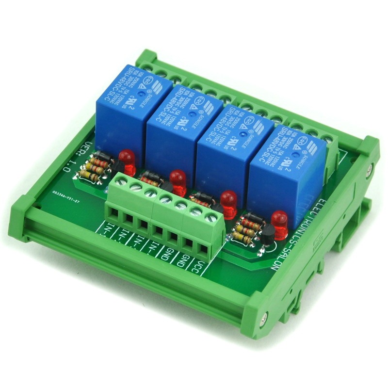 ELECTRONICS-SALON DIN Rail Mount 4 SPDT Power Relay Interface Module, 10A Relay, 48V Coil.