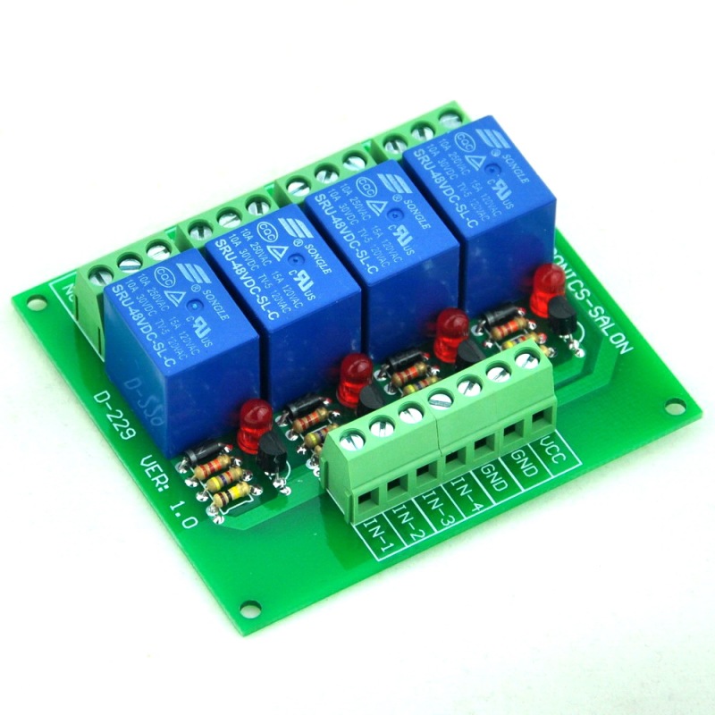 ELECTRONICS-SALON Four(4) SPDT 10Amp Power Relay Module, DC48V Version, for Arduino / PIC / 8051