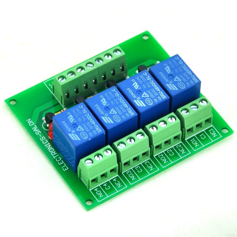 ELECTRONICS-SALON Four(4) SPDT 10Amp Power Relay Module, DC48V Version, for Arduino / PIC / 8051