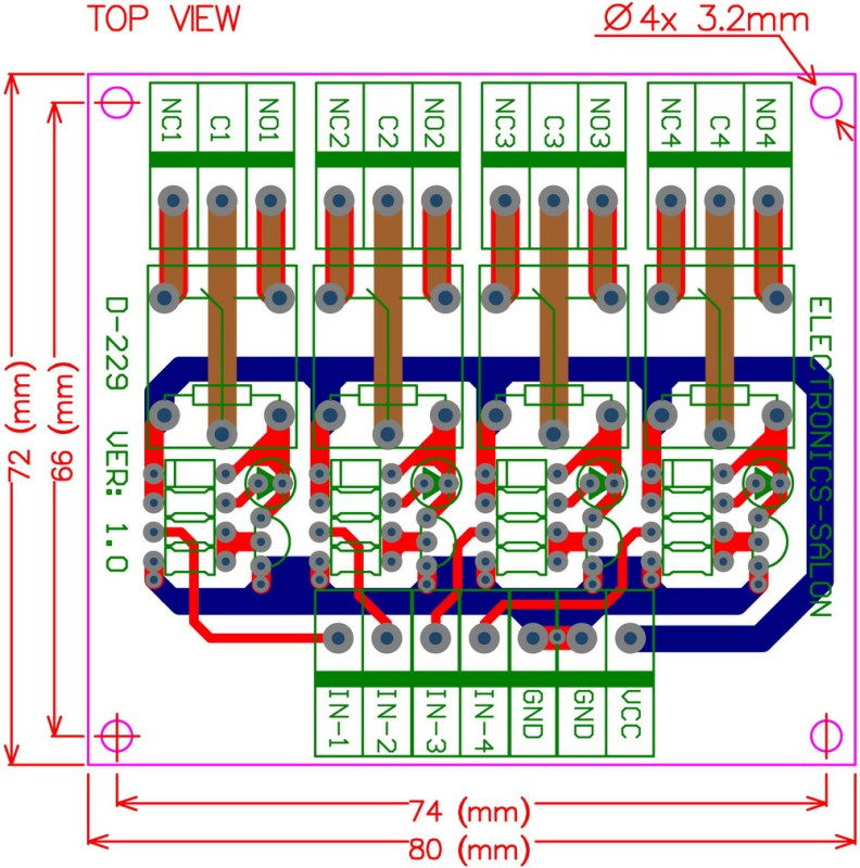 ELECTRONICS-SALON DIN Rail Mount 4 SPDT Power Relay Interface Module, 10A Relay, 48V Coil.