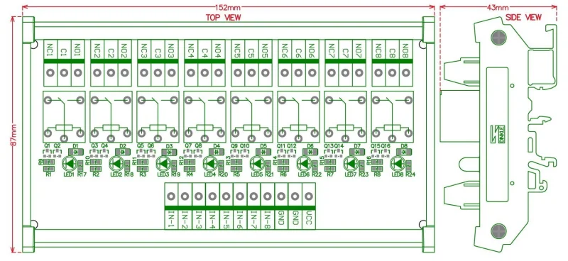 ELECTRONICS-SALON DIN Rail Mount 8 SPDT Power Relay Interface Module. (Operating Voltage: DC 5V)