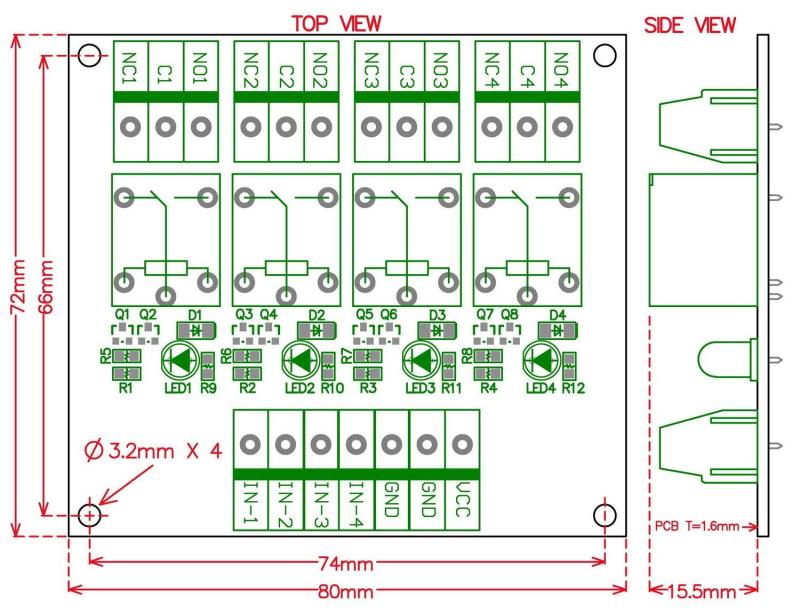 ELECTRONICS-SALON 4 SPDT 10Amp Power Relay Module, DC 12V Version.