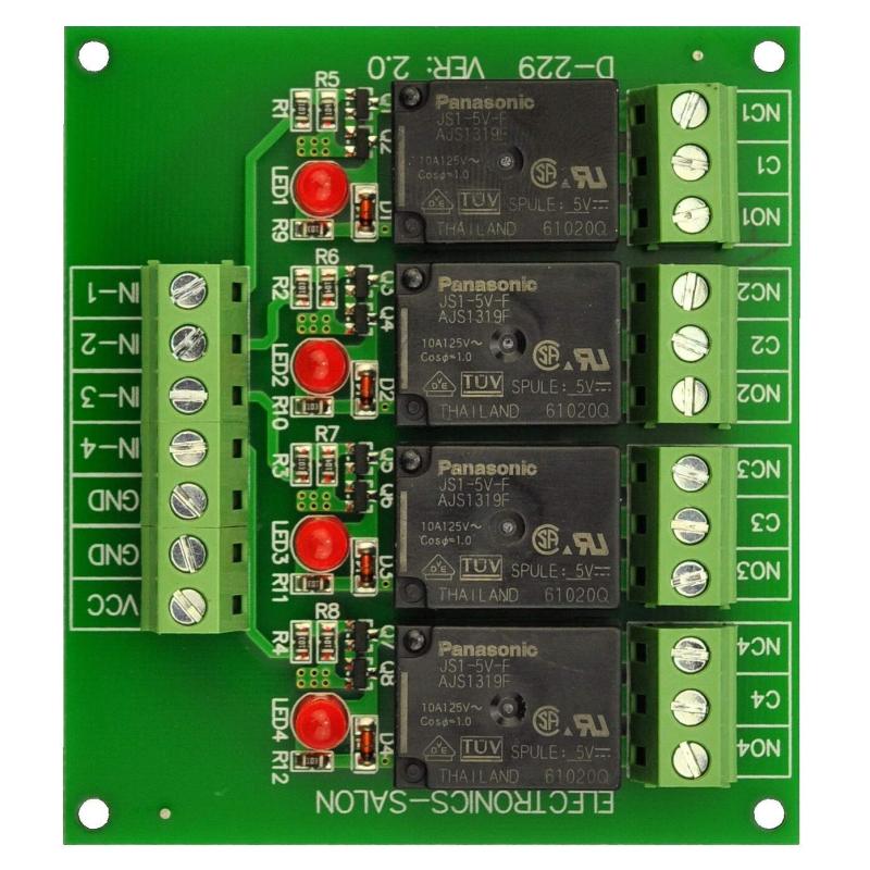 ELECTRONICS-SALON 4 SPDT 10Amp Power Relay Module, DC 5V Version.