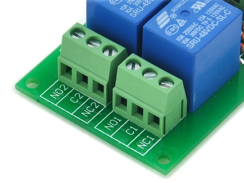 ELECTRONICS-SALON Two SPDT Power Relay Module, DC 48V Coil, 10A 250VAC/30VDC, Board.