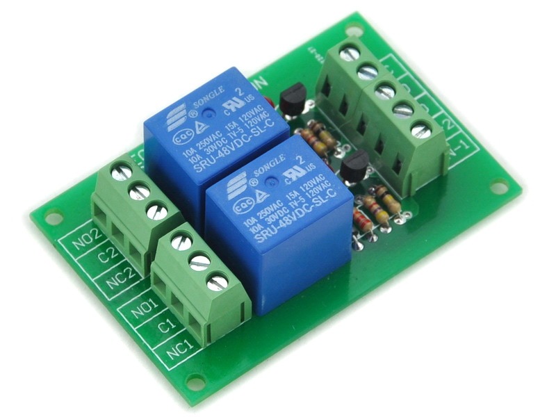 ELECTRONICS-SALON Two SPDT Power Relay Module, DC 48V Coil, 10A 250VAC/30VDC, Board.