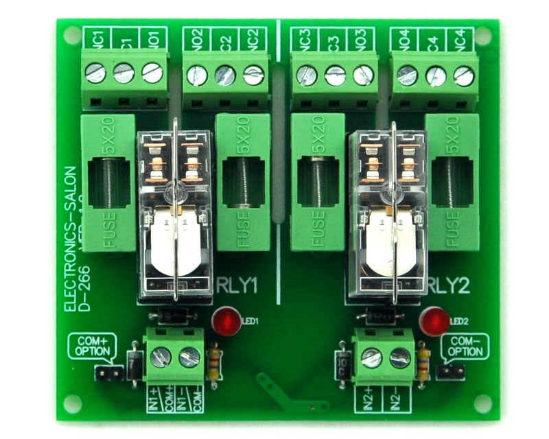 ELECTRONICS-SALON DIN Rail Mount Fused 2 DPDT 5A Power Relay Interface Module, G2R-2 12V DC Relay