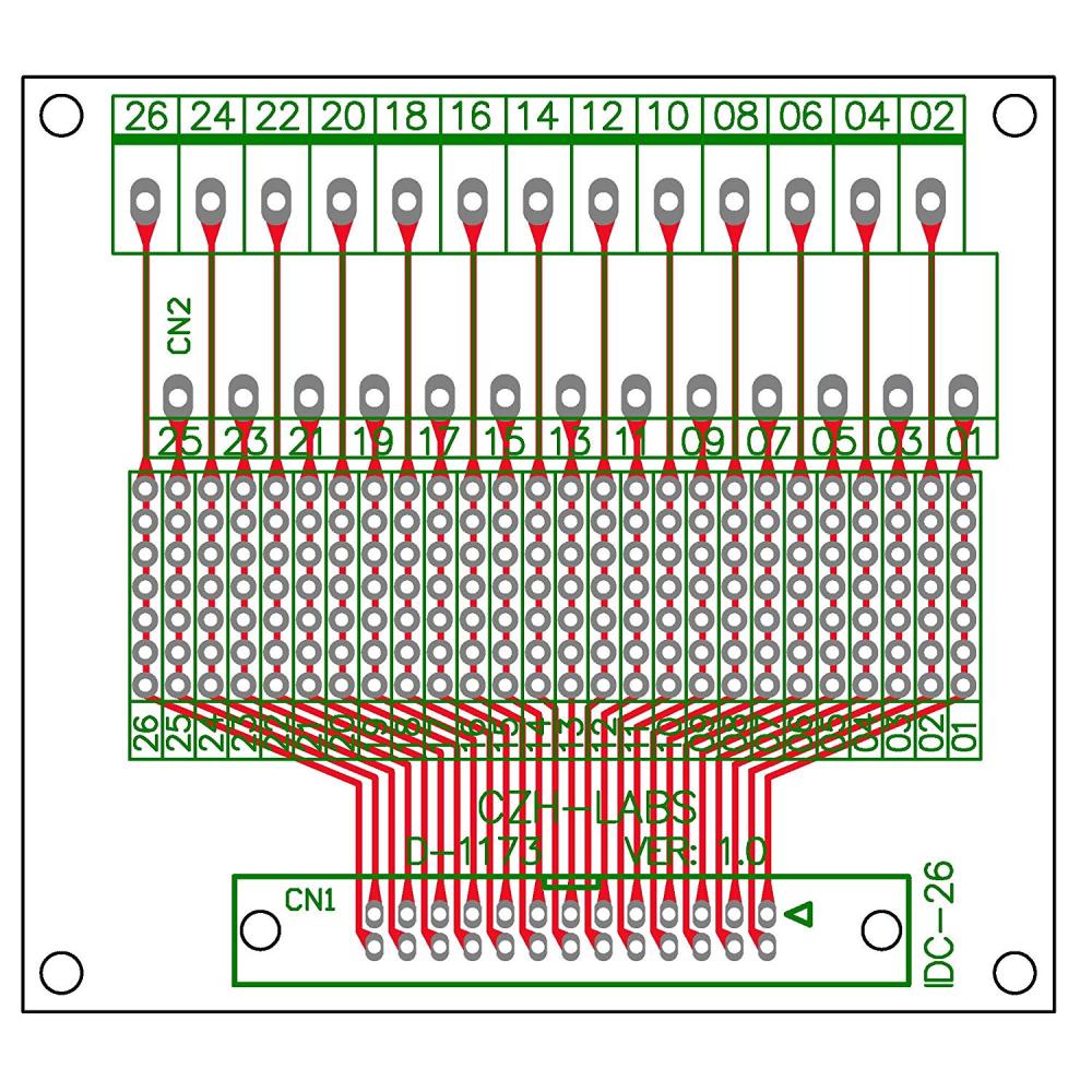 CZH-LABS IDC-26 Male Header Connector Breakout Board Module, IDC Pitch 0.1", Terminal Block Pitch 0.2"