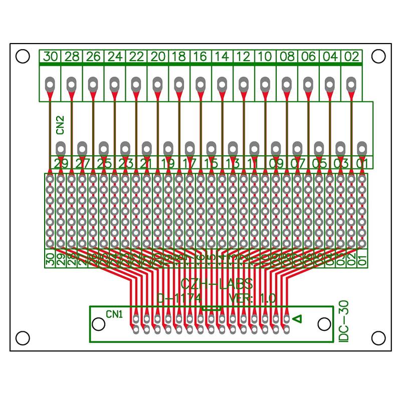 CZH-LABS IDC-30 Male Header Connector Breakout Board Module, IDC Pitch 0.1", Terminal Block Pitch 0.2"