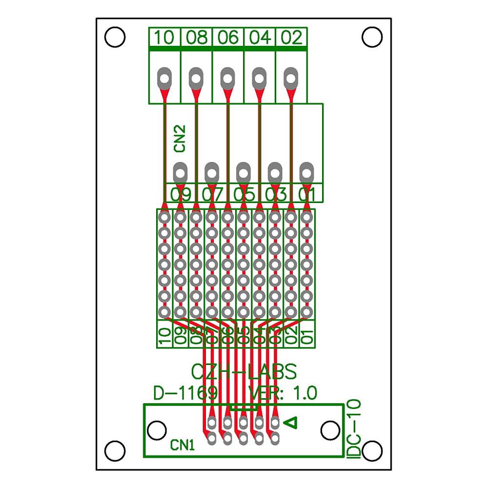 CZH-LABS IDC-10 Male Header Connector Breakout Board Module, IDC Pitch 0.1", Terminal Block Pitch 0.2"