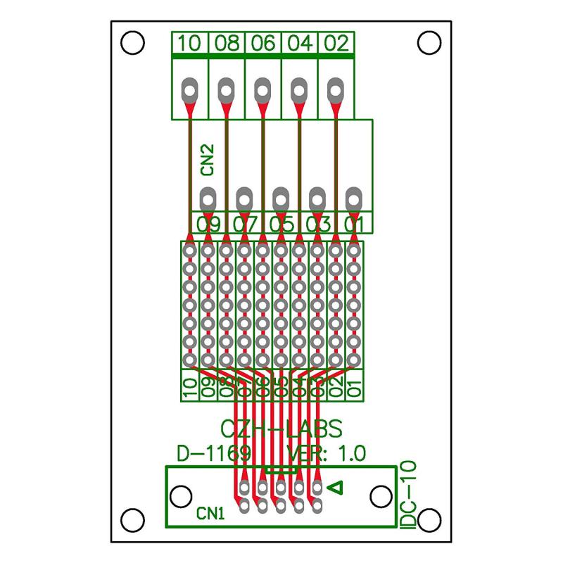 CZH-LABS IDC-10 Male Header Connector Breakout Board Module, IDC Pitch 0.1", Terminal Block Pitch 0.2"