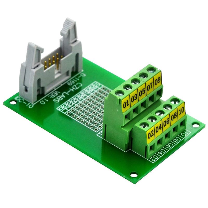 CZH-LABS IDC-10 Male Header Connector Breakout Board Module, IDC Pitch 0.1", Terminal Block Pitch 0.2"